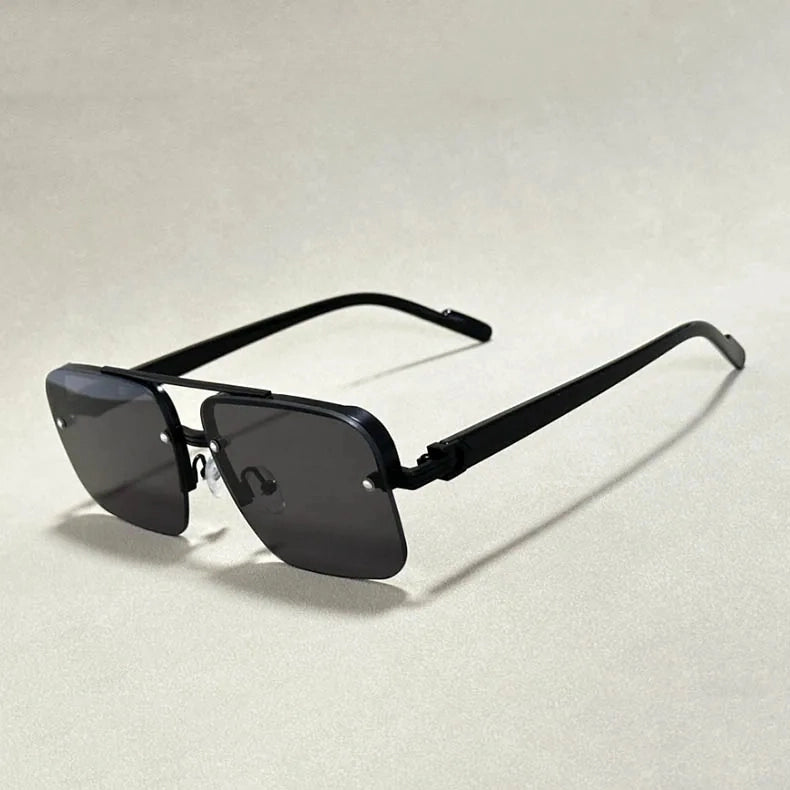 Lunar Edge Lunettes Sans Cadre Carré Design Minimaliste Audacieux Verres Dégradés UV400 Bras Métalliques Ultra-Légers
