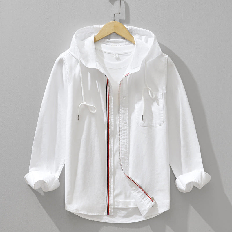 Chemise à Capuche Airweight Luno en Lin Mélangé Léger Avec Zip Frontal Rayé Style Moderne et Confort Ultra Respirant