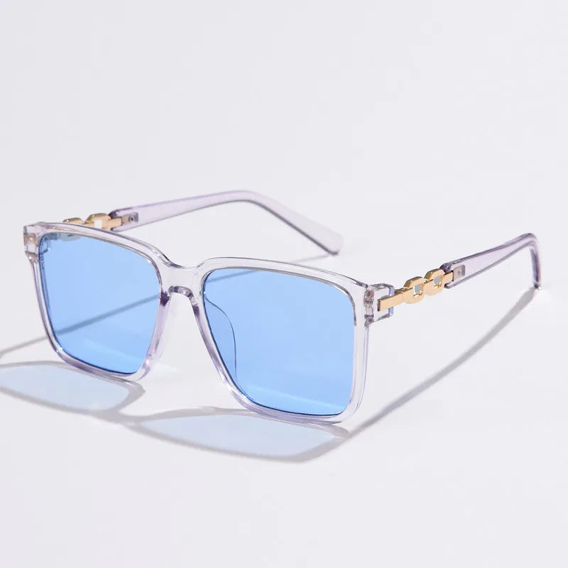 LuxeLink Lunettes Carrées À Chaîne Dorée Lentilles Dégradées Protection UV Totale