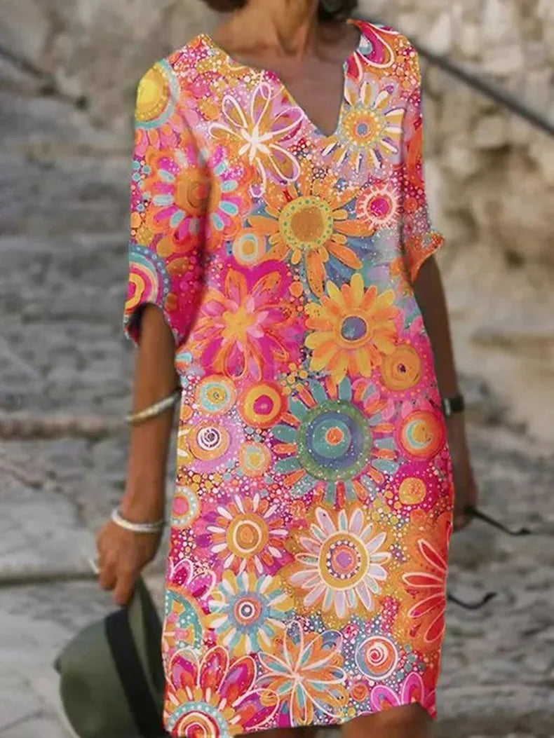 Blumiges V-Ausschnitt Kleid von Umera