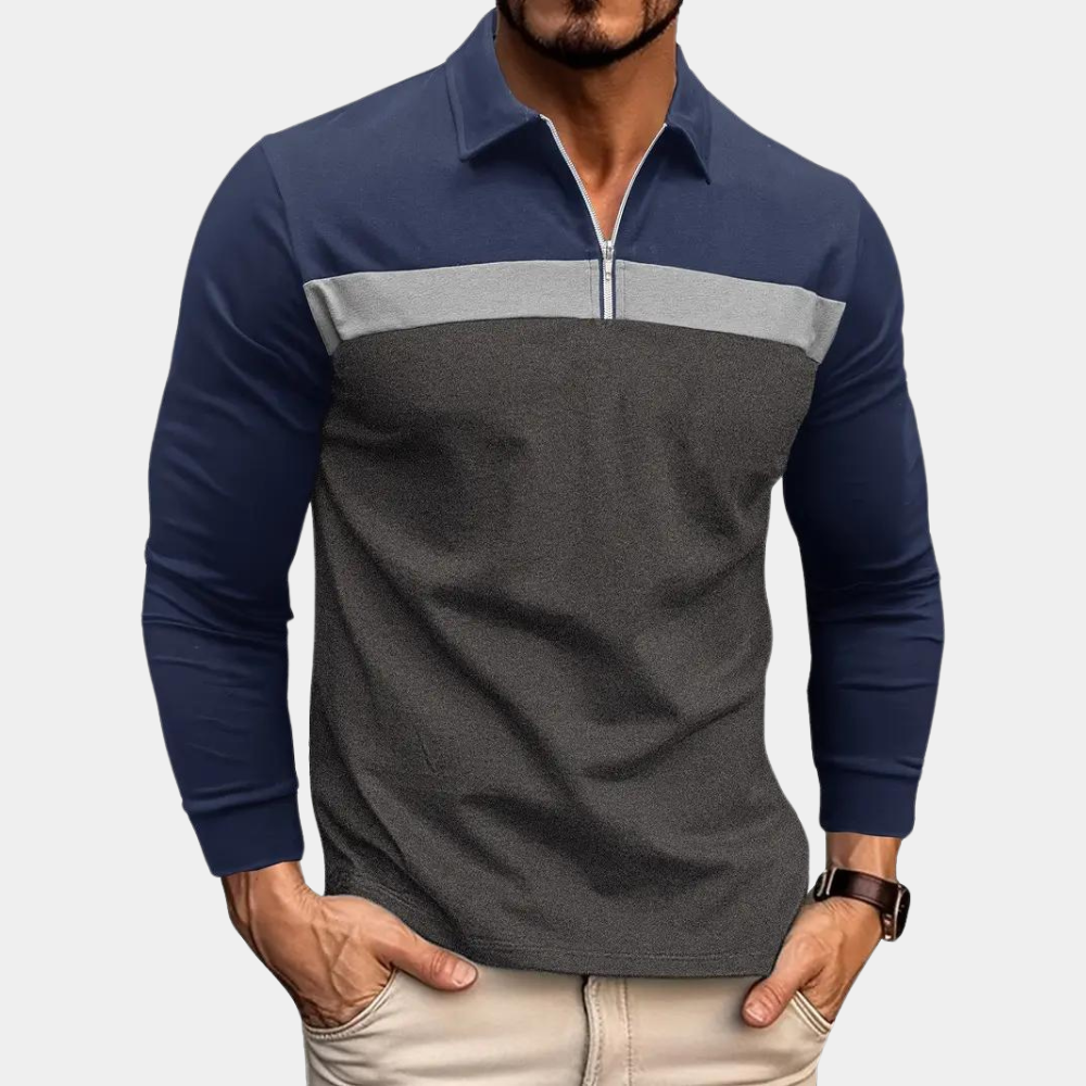 Baumwoll-Poloshirt für Herren, Langarm, Komfort-Passform