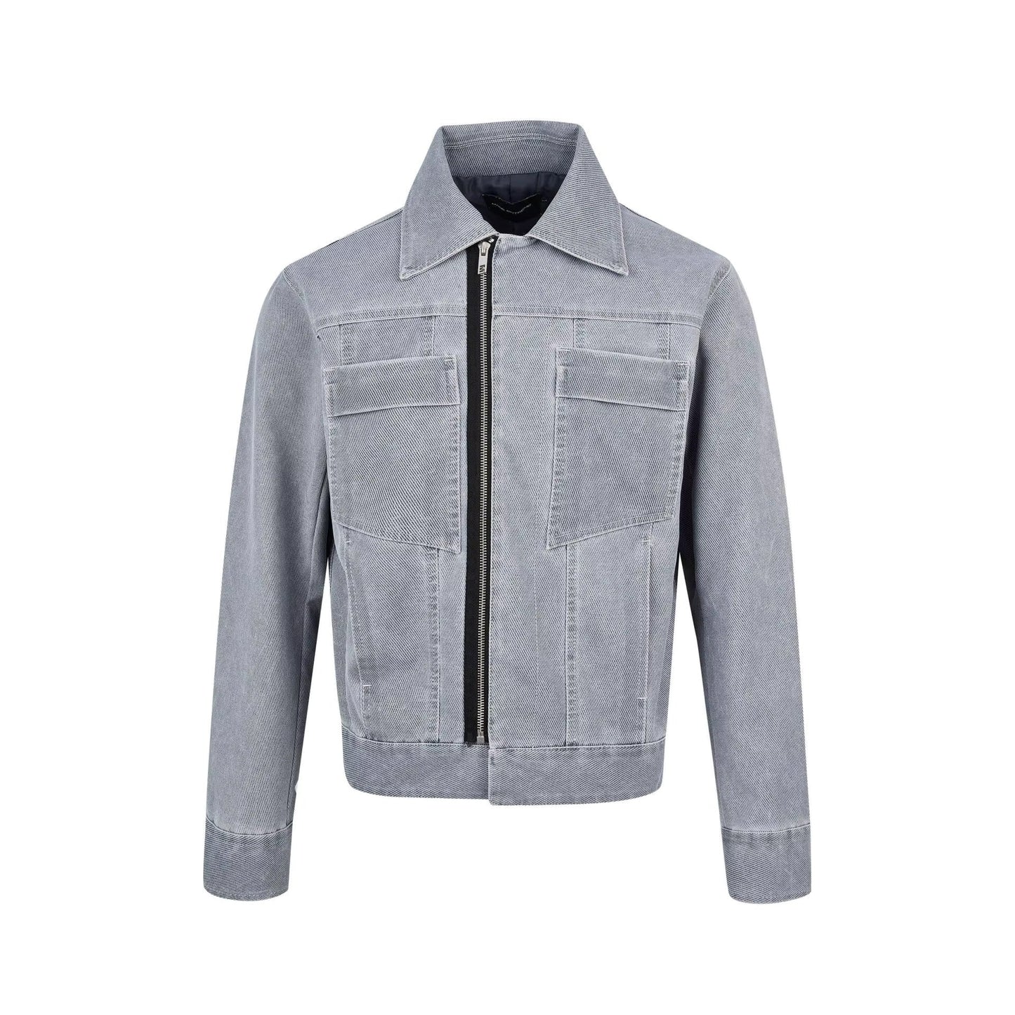 Veste Vintage à Fermeture Éclair Décentrée et Lignes Lumineuses en Polyester Lavé