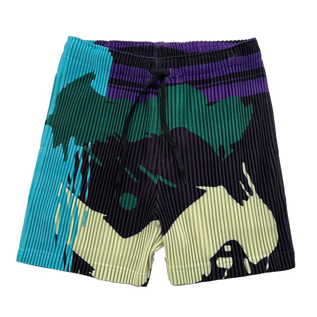 Shorts Plissés Pollock Imprimé Éclaboussures De Peinture Avec Cordon De Serrage Été