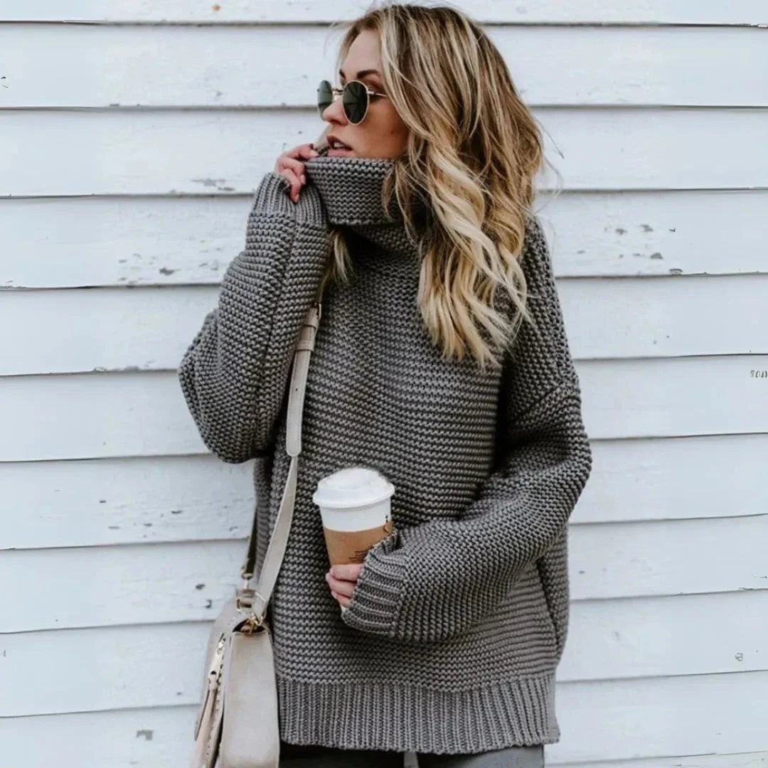 Macy Pull Oversized Col Roulé En Maille Chunky Ample Look Décontracté Confortable