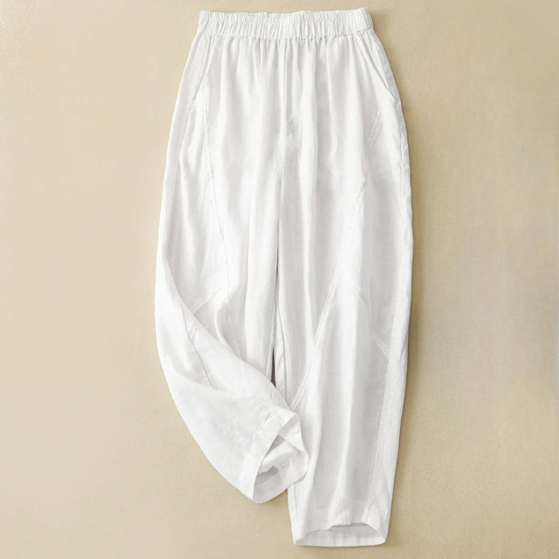 Pantalon En Lin Madina Couture En Panneaux Coupe Décontractée Avec Taille Élastique Pour Tous Les Jours