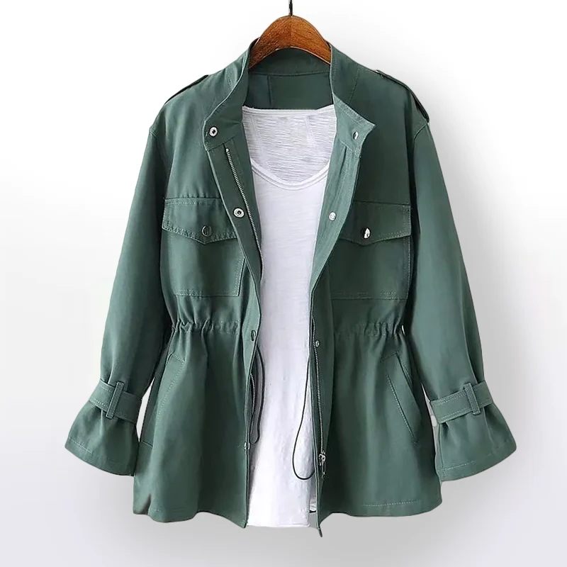 Amawinc Veste Utilitaire Femme À Coupe Ajustée Avec Cordon Réglable Et Poches Multiples À Manches Longues