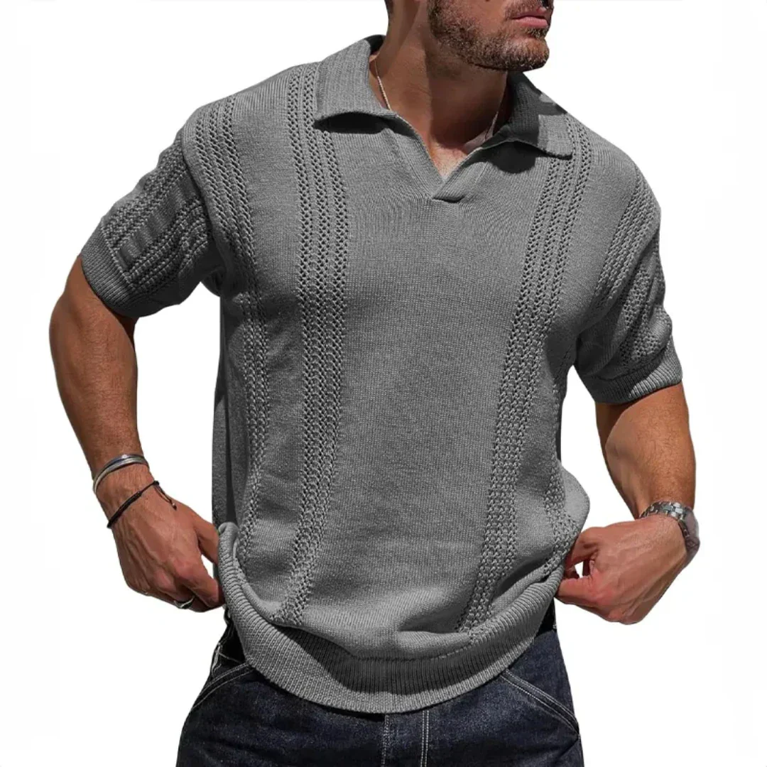 Polo En Maille Texturée Marcus Milanese Pour Homme Style Vintage Col Ouvert Confort Coton Biologique Respirant