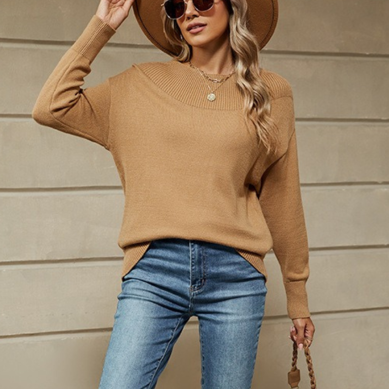 Amawinc Pull Sweat Femme Coupe Décontractée Col Bateau Cotele Tricot Texture Doux et Confortable Manche Longue