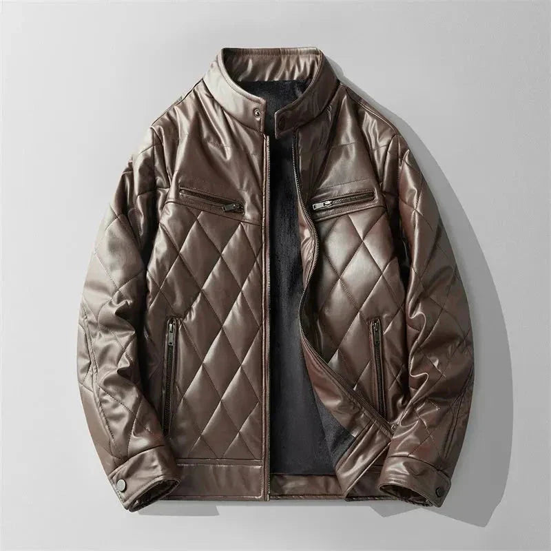 Veste Matelassée en Simili Cuir Motif Diamant Structuré Avec Col Montant Pour Un Style Moderne