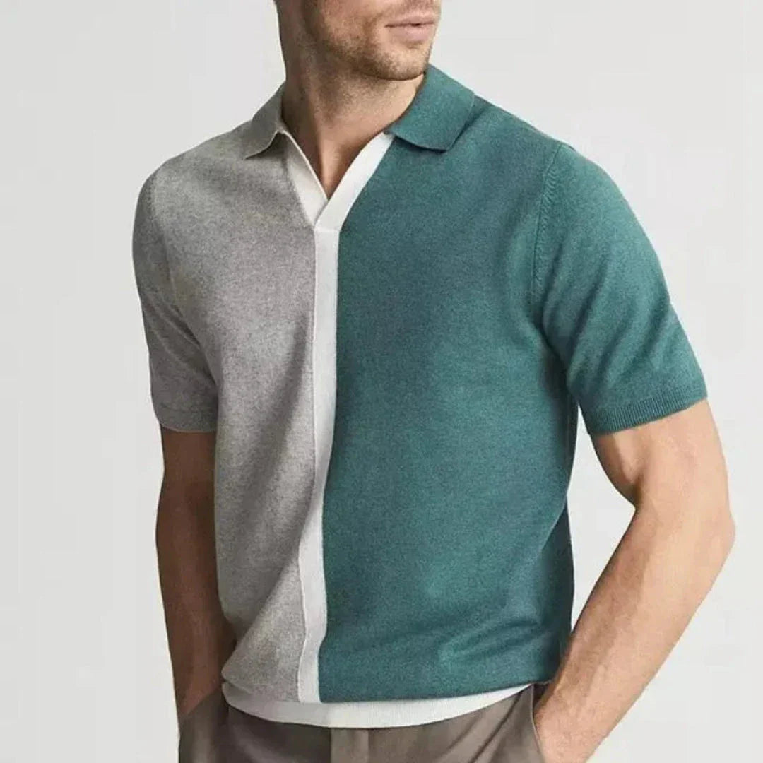 Polo Tricot Homme Deux Tons Contrastés Matthew Par Waylynn Avec Panneau Bleu Et Blanc Confort