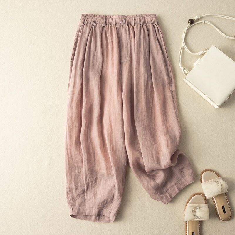 Pantalon Lin Ultra Léger Maya Cloudlight Avec Coupe Décontractée Courte Et Taille Elastique
