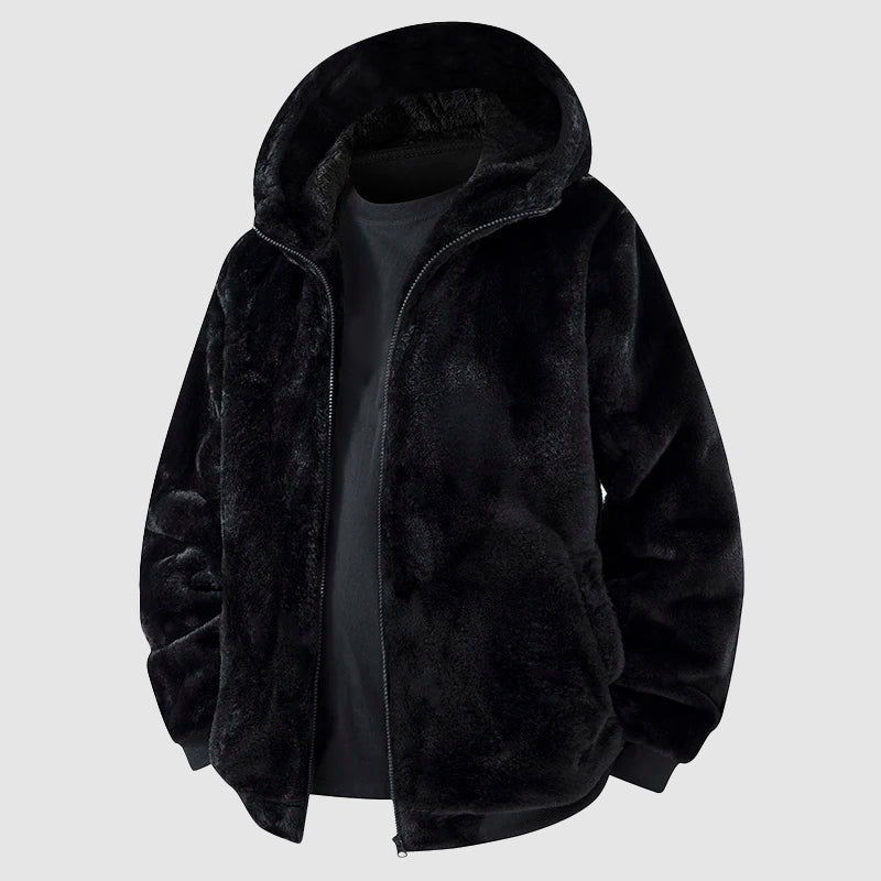 Veste À Capuche En Fourrure Synthétique Pour Homme Avec Fermeture Éclair Devant Pour Style Décontracté Chaud