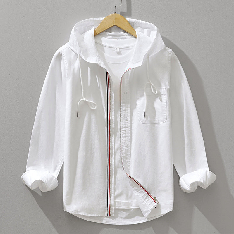 Chemise À Capuche Pour Homme En Coton Avec Zip Avant Et Poche Poitrine Pour Look Décontracté Polyvalent