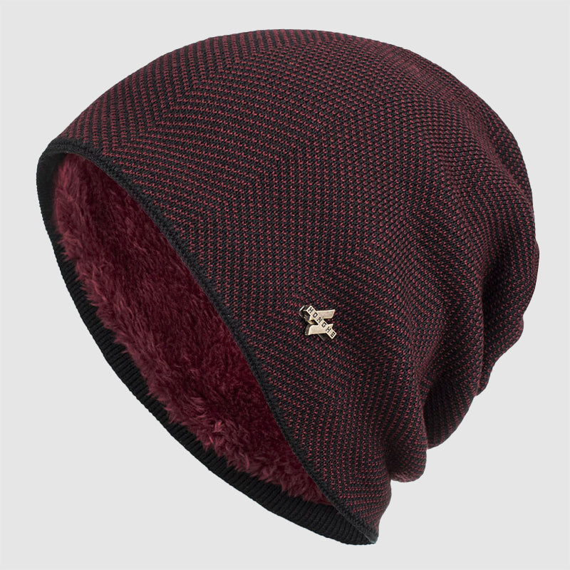 Bonnet Homme Texturé En Maille Avec Doublure Polaire Style Slouch Acrylique Hiver