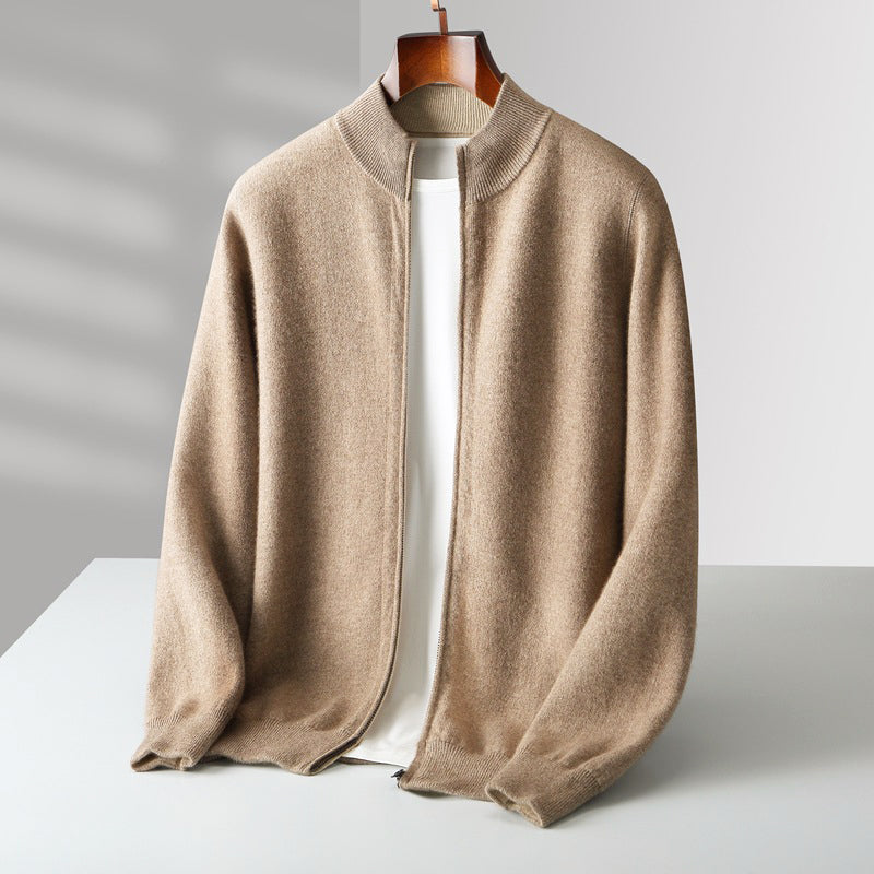 Cardigan Zippé En Laine Pour Homme Avec Col Montant Pour La Superposition Et Style Décontracté Amawinc