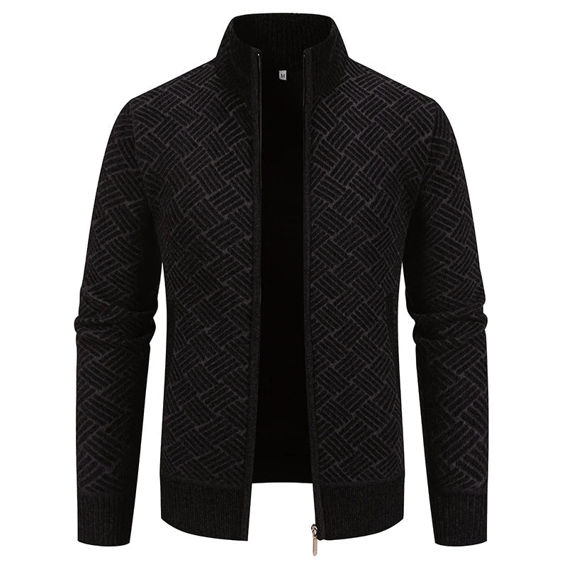 Cardigan En Maille Zippé Pour Homme Avec Motif Géométrique Et Col Montant Pour Une Superposition Moderne
