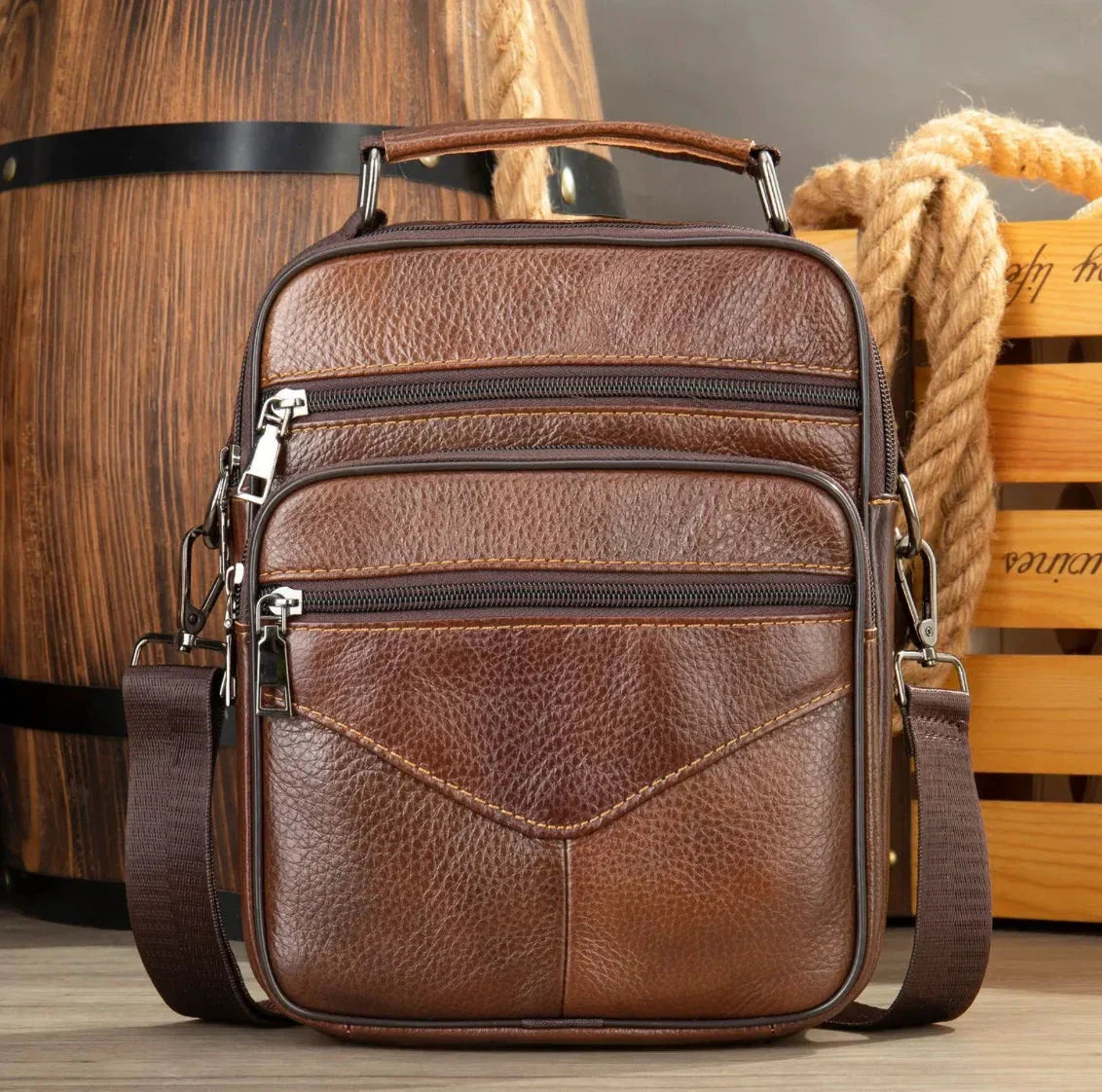 Waylynn Sac Bandoulière Pour Homme En Cuir De Vache Premium Avec Multiples Compartiments Et Poignée Supérieure