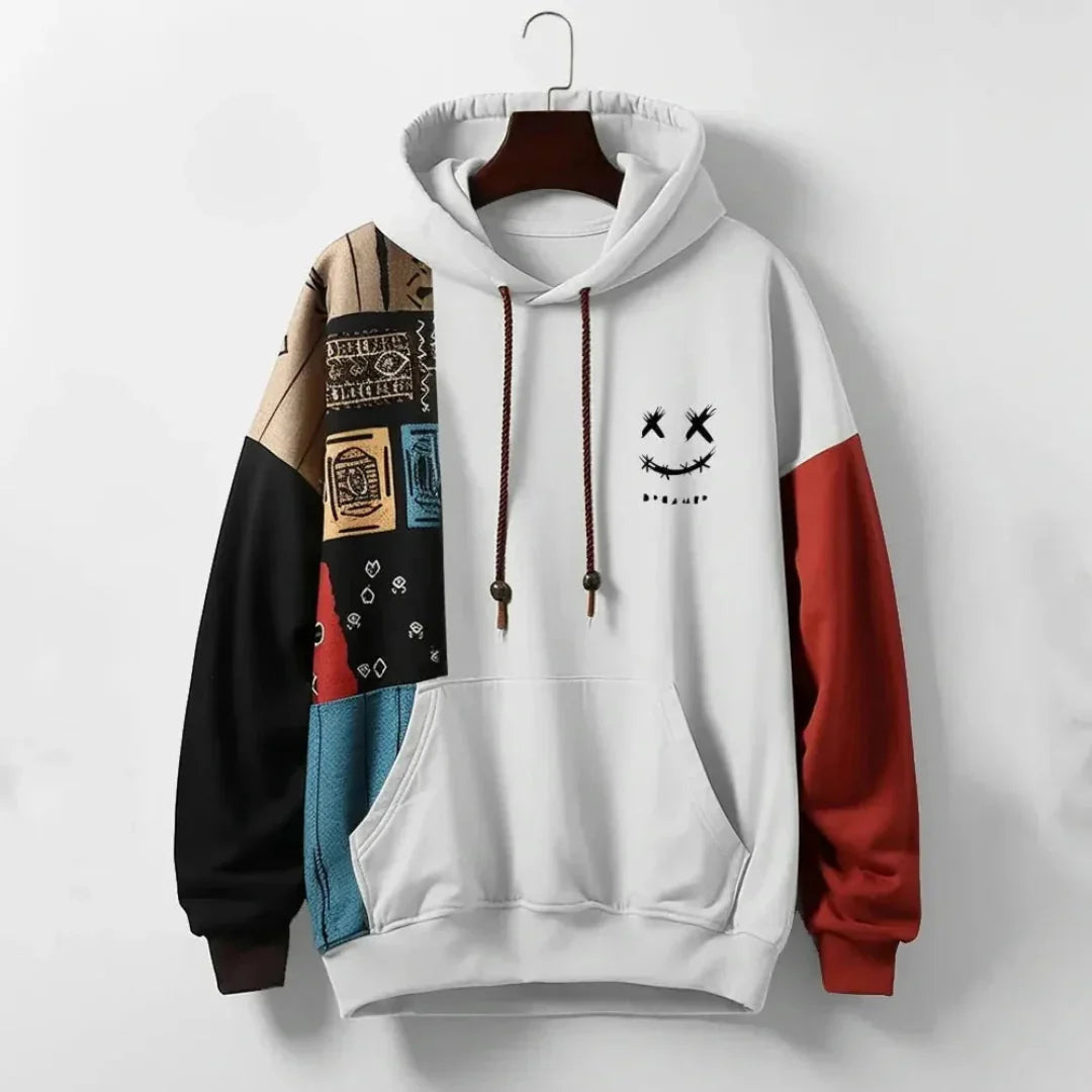 Sweat À Capuche Pour Homme Multicolore Patchwork Graphique Logo Souriant Brodé Polyester Mélangé Streetwear Confort