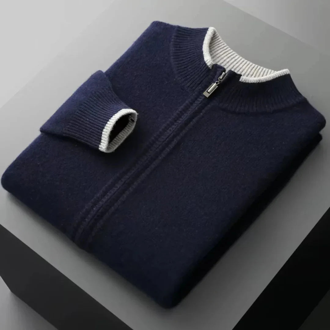 Pull Zip Mérinos Pour Homme Avec Col Côtelé Bicolore Léger Pour Superposition Quotidienne