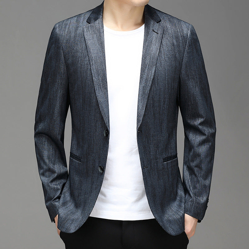 Blazer Minuit Texturée À Finition Bleu Profond Tissu Soyeux Et Coupe Slim Moderne