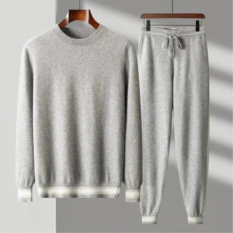 Ensemble Pull En Laine Et Joggers Col Rond Côtelé Avec Taille Ajustable Unisexe Confortable