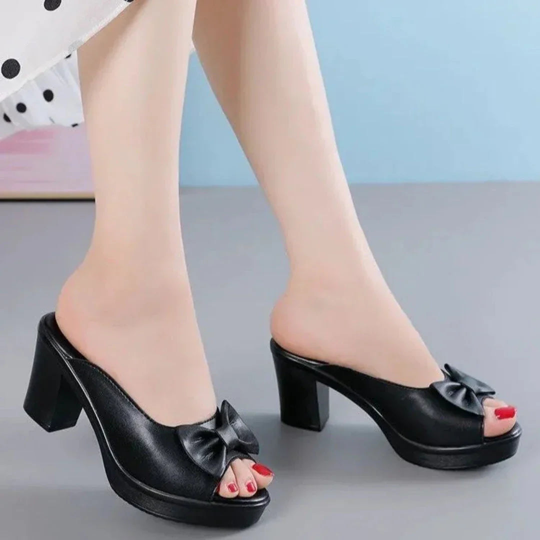 Mira Chaussures À Bout Ouvert Avec Nœud Et Talons Épais En PU Par Waylynn Pour Printemps Été