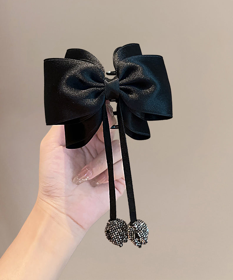 Épingle à cheveux moderne en coton noir avec nœud en zircon - Amawinc