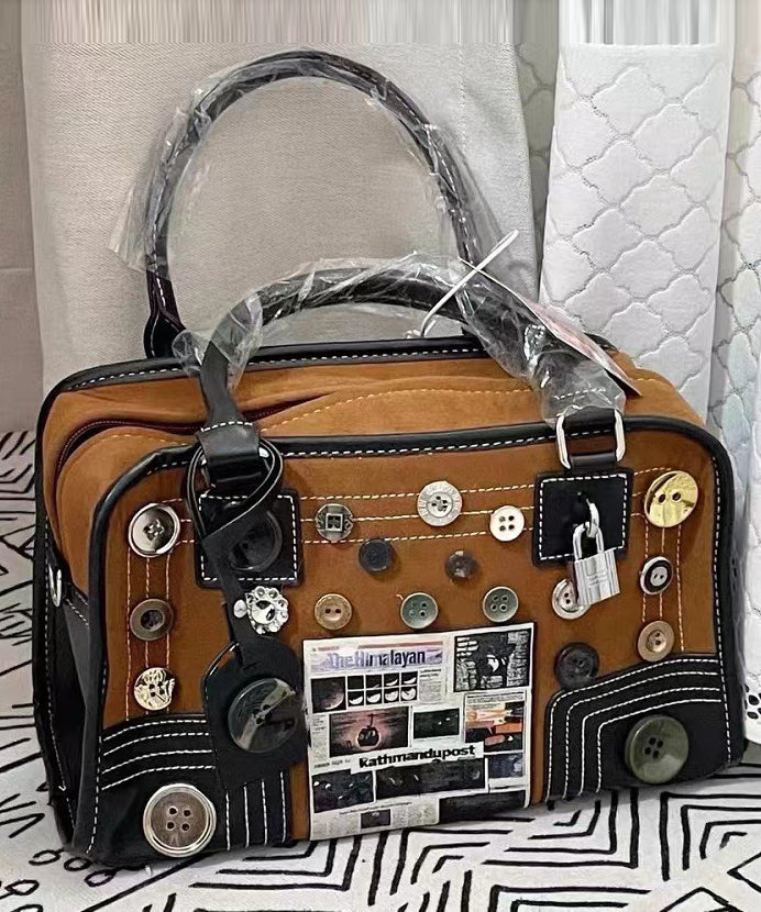 Sac fourre-tout moderne en similicuir marron avec boutons décorés - Amawinc