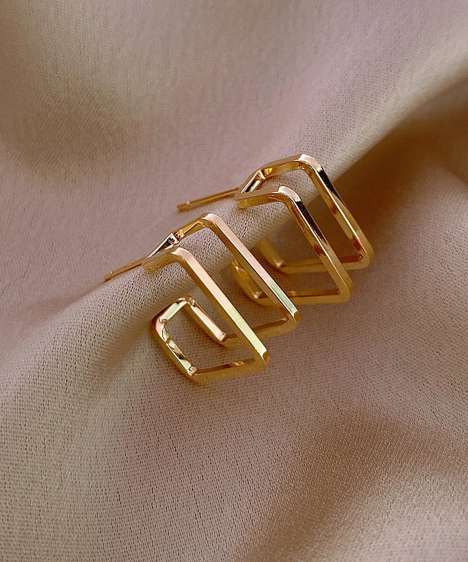Boucles d'oreilles créoles carrées modernes en alliage de cuivre doré - Amawinc