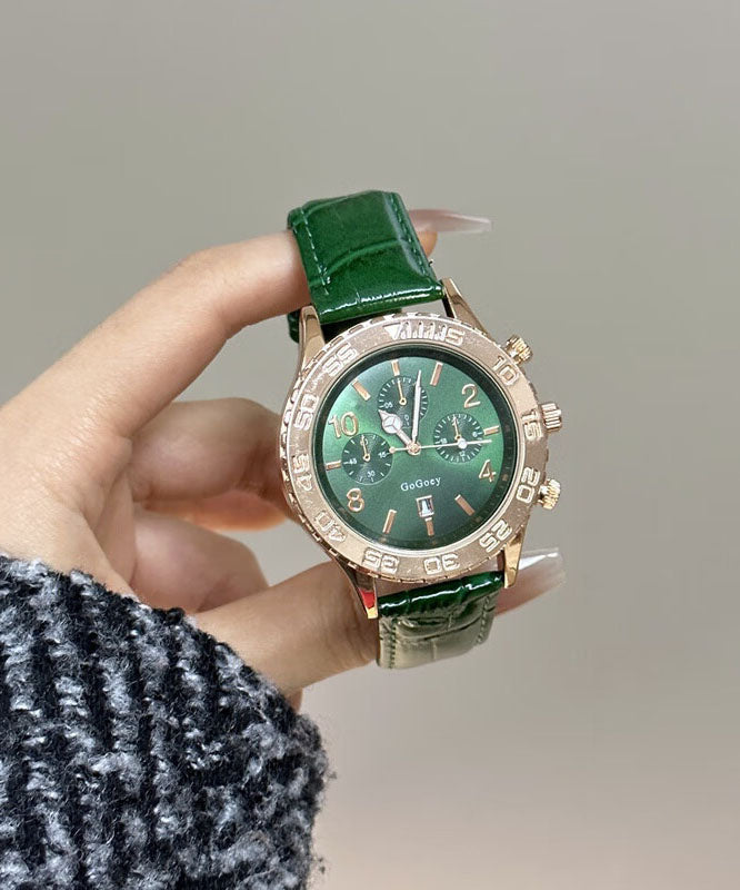 Montres modernes en alliage de cuir vert avec mouvement à quartz et cristal saphir - Amawinc
