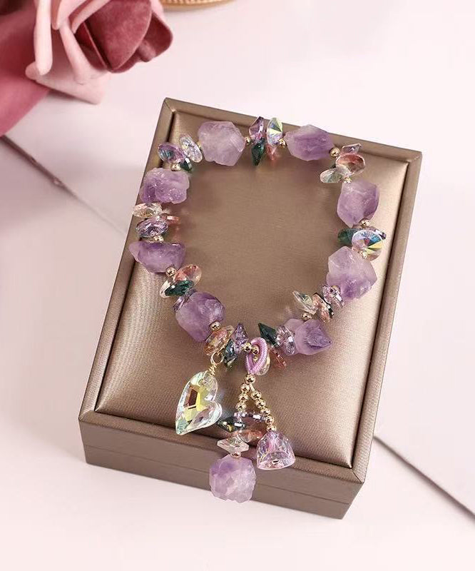 Bracelet à breloques asymétrique en alliage violet moderne avec gravier de cristal - Amawinc