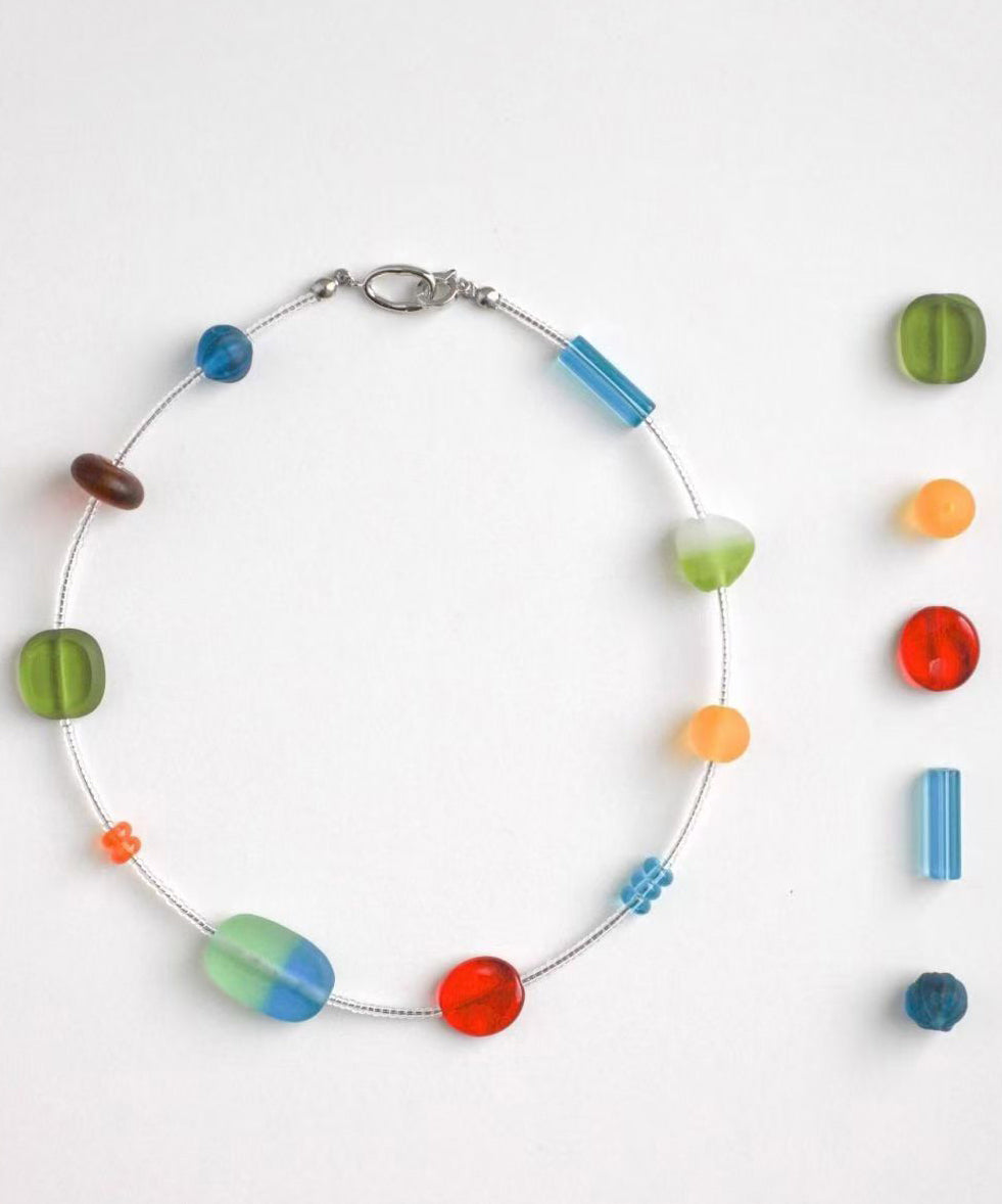 Collier de perles asymétriques en alliage arc-en-ciel moderne avec perles graduées - Amawinc