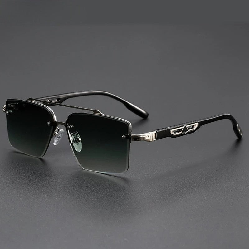 Lunettes De Soleil Monarch Drive Sans Monture Lentilles Carrées Or Doré Détails Tempes En Métal Léger