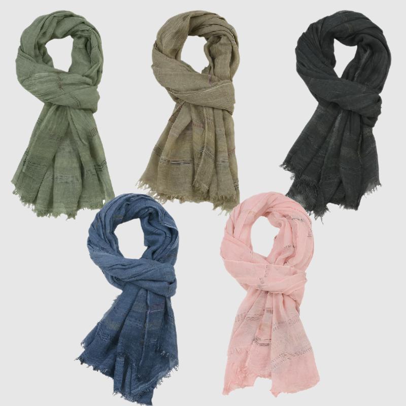Monferrato Foulard Tissé Aéré Pour Toutes Les Saisons Avec Bords Bruts Et Rayures Subtiles