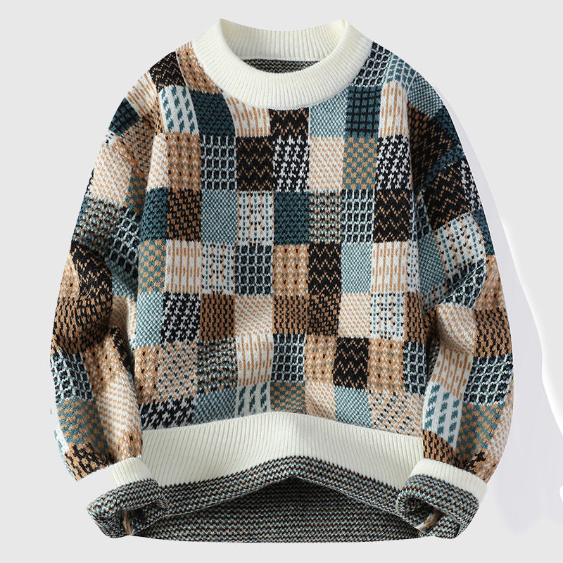 Pull Tricot Multicolore Patchwork Hivernal En Coton Premium Confortable Et Chaud Tendance
