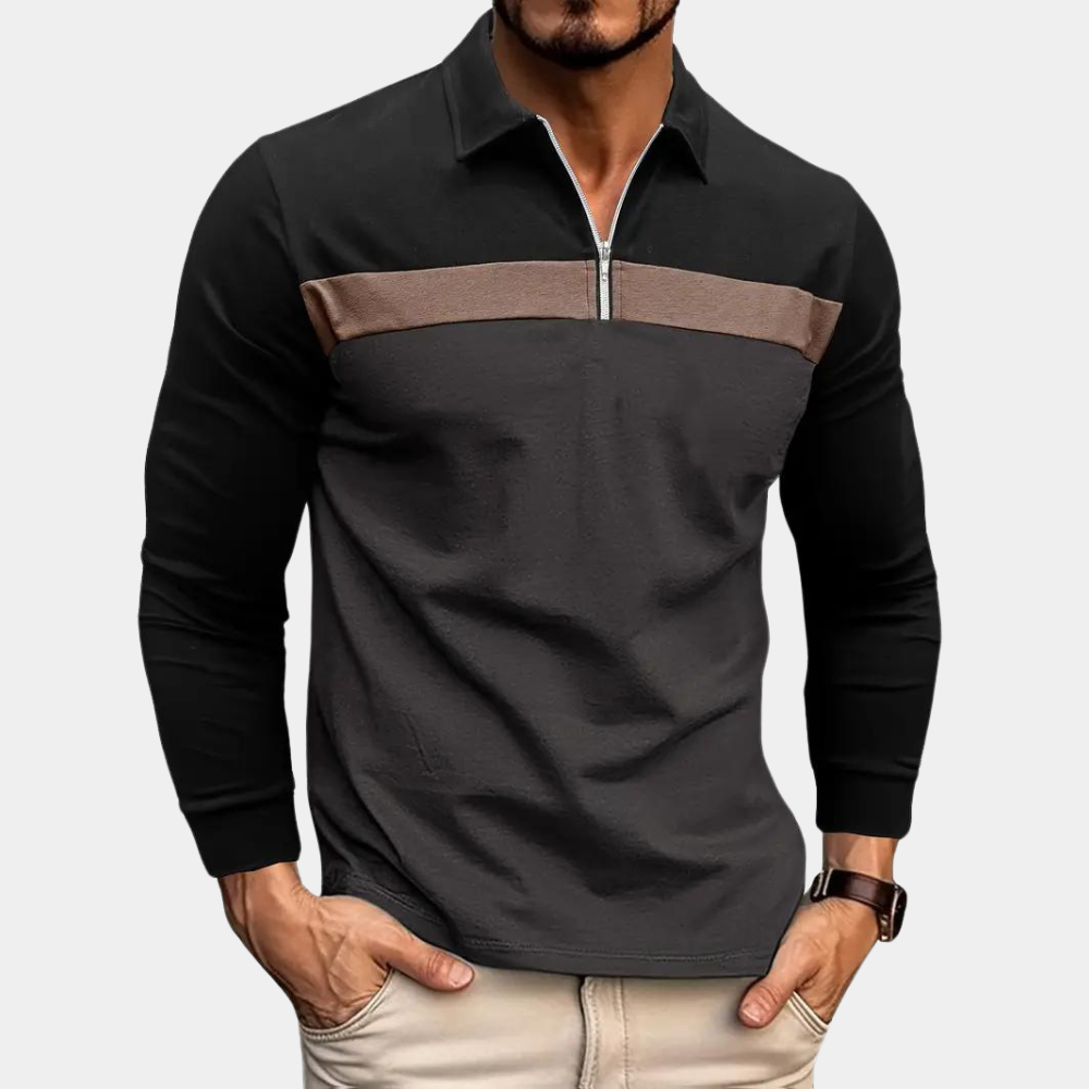 Baumwoll-Poloshirt für Herren, Langarm, Komfort-Passform