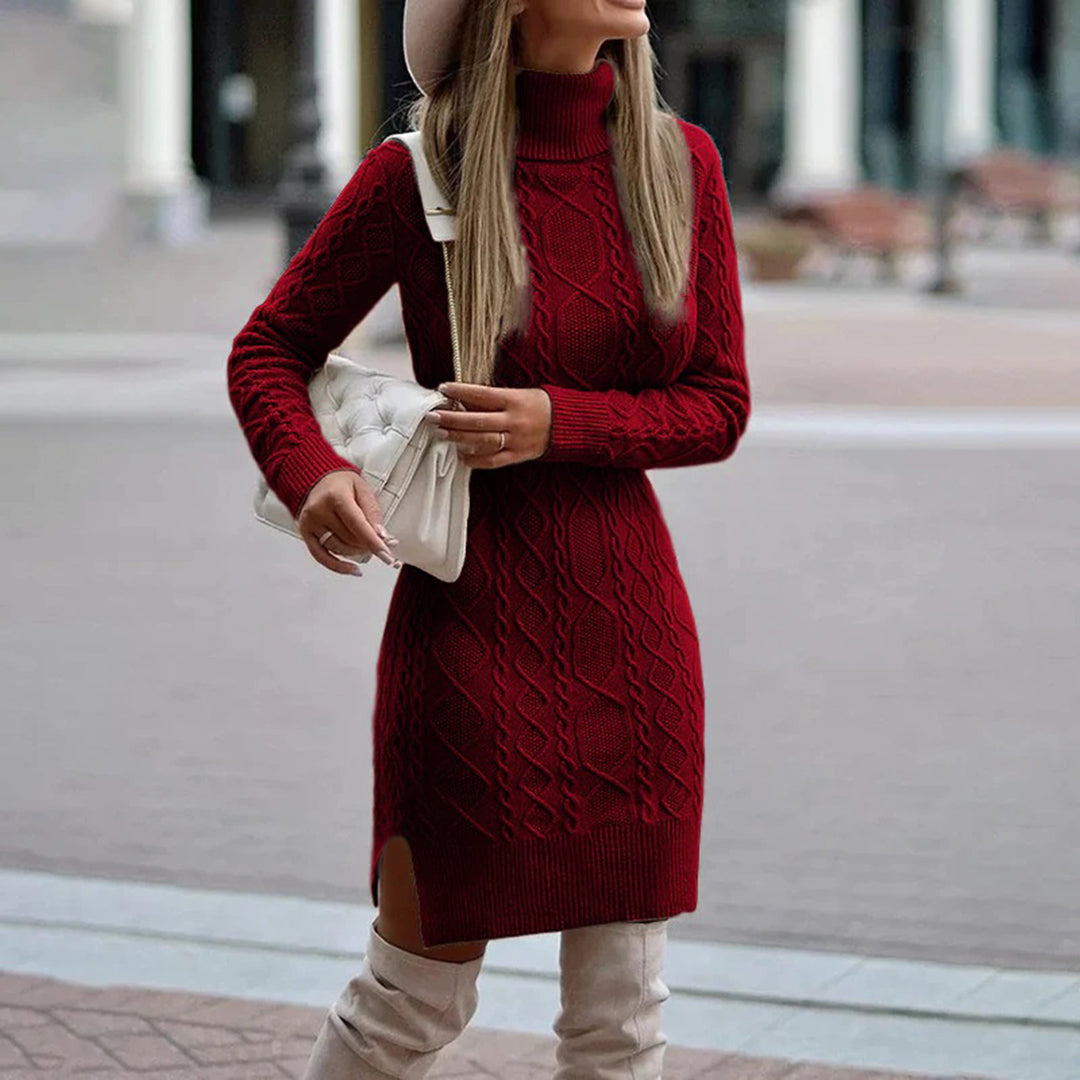 Modisches Nalani Damen-Pulloverkleid mit Rollkragen in Grobstrick-Optik