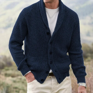 Cardigan Homme Col Châle Boutonné En Maille Avec Poches Frontales Pour Look Décontracté Et Raffiné