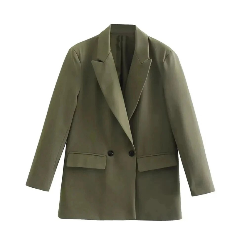 Veste Femme Double Boutonnage Coupe Ajustée Col Revers À Entaille Poches À Rabat