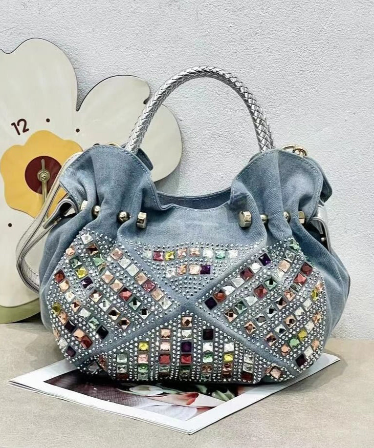 Nouveau sac fourre-tout tendance en denim bleu avec zircon - Amawinc