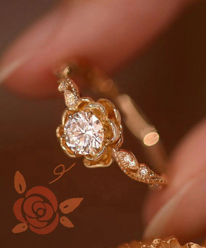 Nouvelles bagues en alliage d'or avec pierres précieuses incrustées de zircons roses - Amawinc