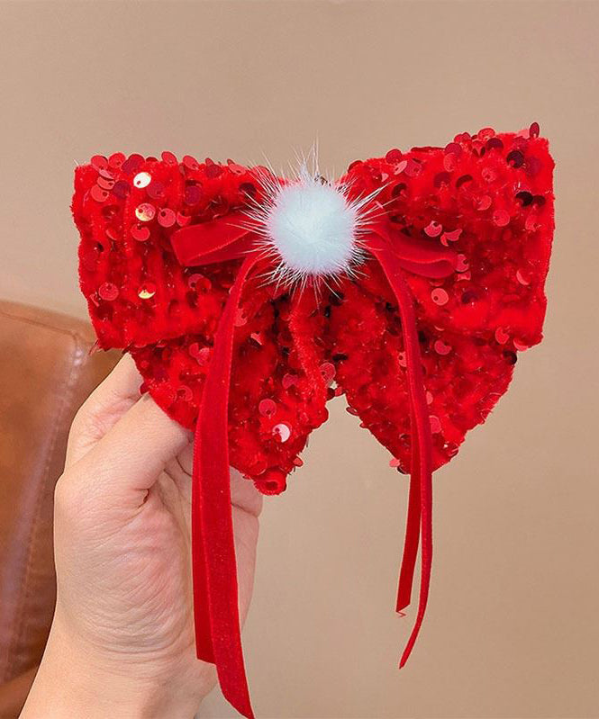 Ensemble de deux épingles à cheveux pour enfants, en alliage rouge, avec nœud, ruban et paillettes - Amawinc
