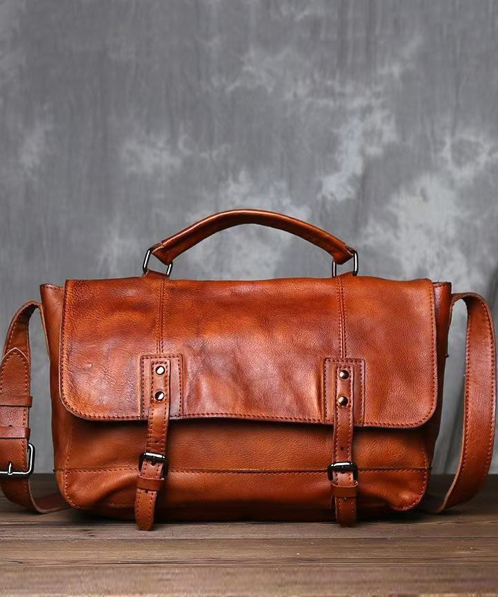 Nouveau sac messager rétro en cuir marron solide et durable - Amawinc