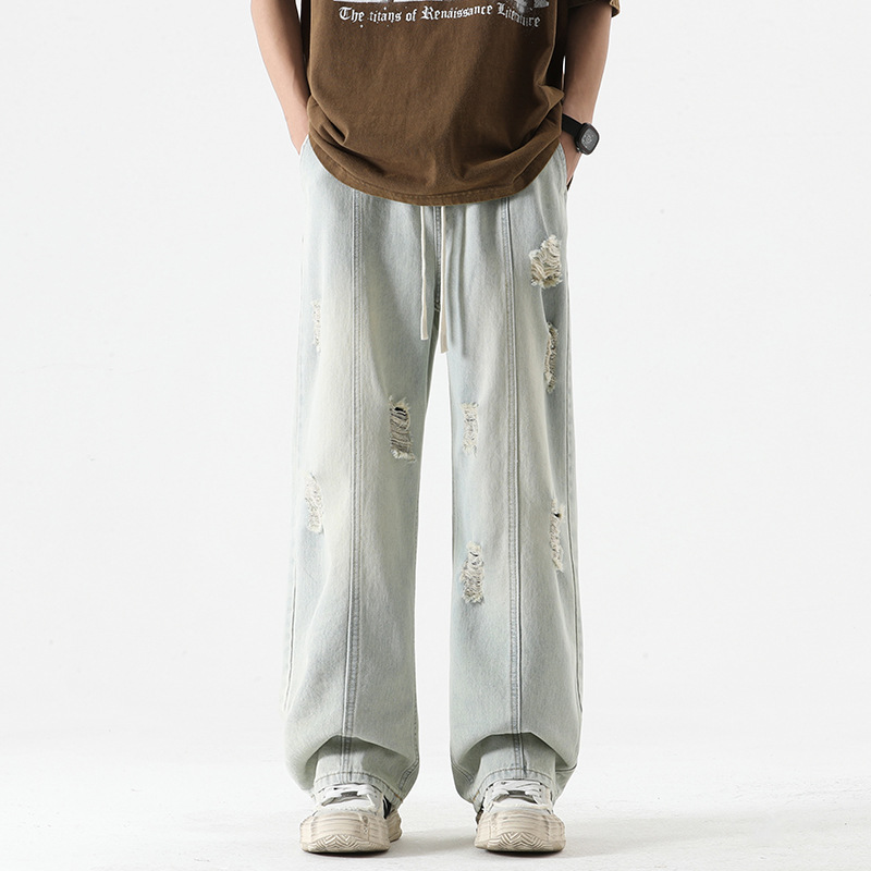 Joggers Denim Distressé Nexus Avec Taille Ajustable Et Coupe Large Grunge Streetwear