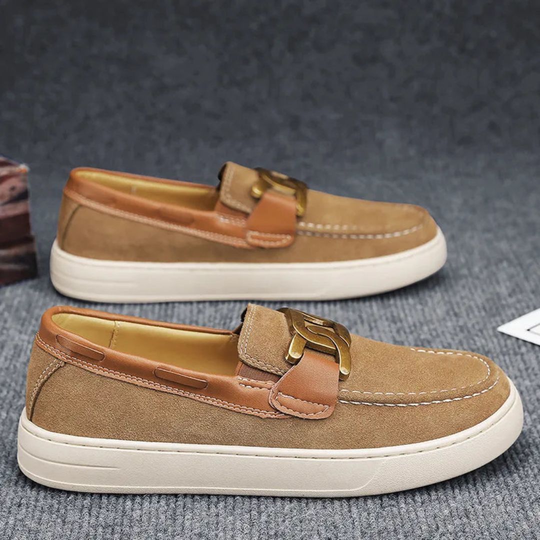 Waylynn Nico Prestige Mocassins En Cuir Pour Hommes Avec Boucle Or Accent Slip On Élégants Pour Tenue Formelle