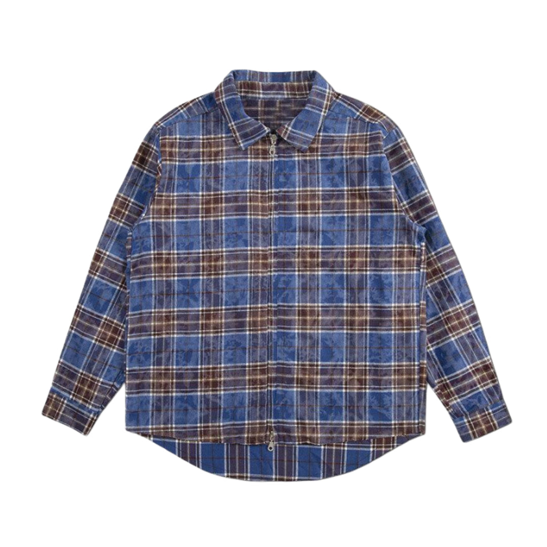 Bohen Flanelle à Fermeture Éclair, Carreaux Contrastés, Confort Inégalé, Style Décontracté Moderne, Tissu en Coton
