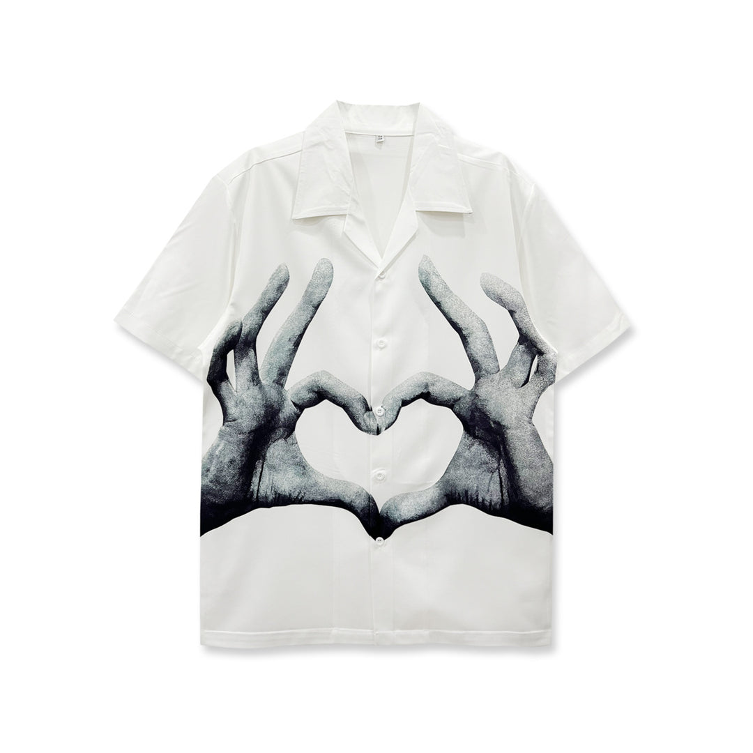 Chemise Camp Col Décontracté Réalisme Street Art Monochrome Imprimée À La Main Polyester Coupe Regular