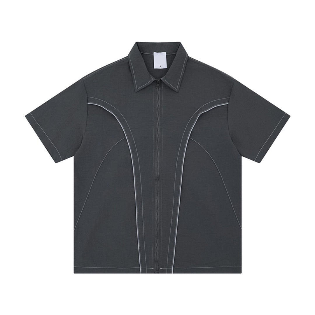 Chemise Patchwork À Rayures Oversize Streetwear Noir Gris En Coton Et Polyester Confortable