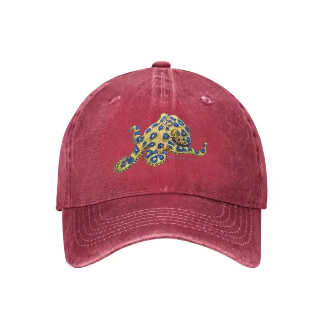 Casquette Pieuvre à Anneaux Bleus en Denim Vintage Brodée Réglable Style Marin Durable