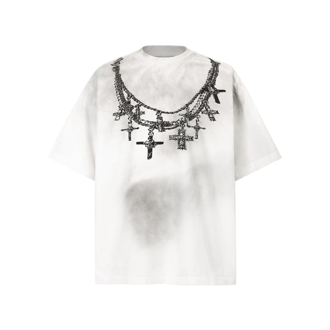 T Shirt Imprimé Collier Divine En Coton Léger Été Décontracté Coupe Ample Confortable
